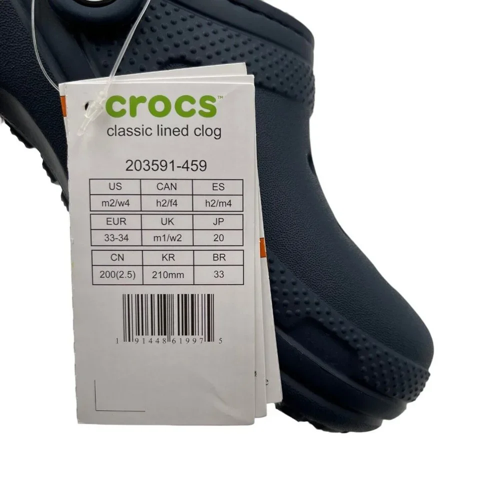 Crocs Boys Lined Clogs Size 2 (J2) Navy Blue Lightweight Cozy Comfy Slip on Shoe
